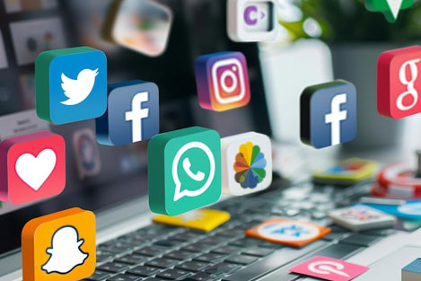 Social media marketing with various platform icons